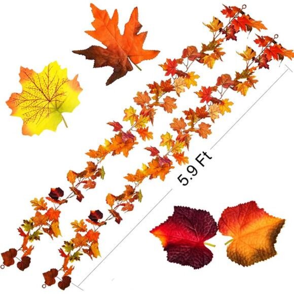 2-Pack Fall Garland, 5.9ft Maple‎ Leaf Vine for Autumn & Thanksgiving Decor - Picture 6 of 8